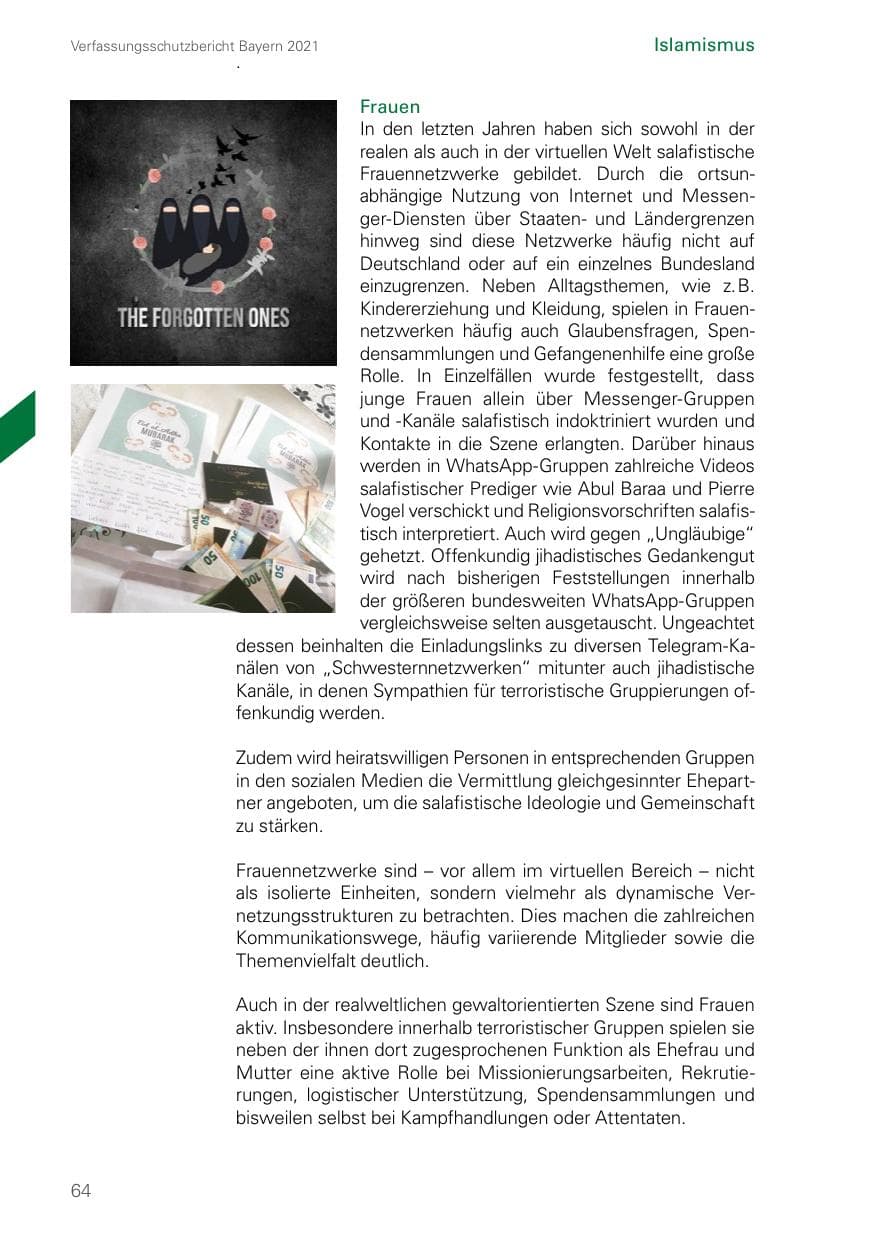 Seite 64 des Verfassungsschutzbericht 2021 Bayern