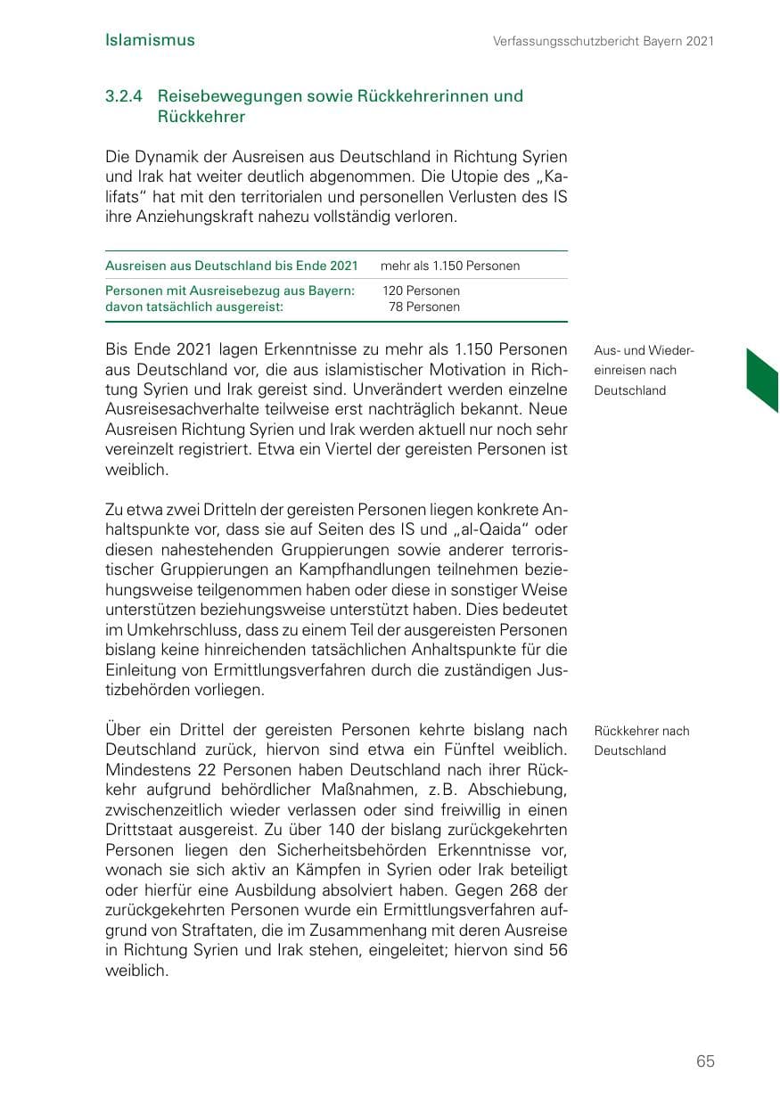 Seite 65 des Verfassungsschutzbericht 2021 Bayern