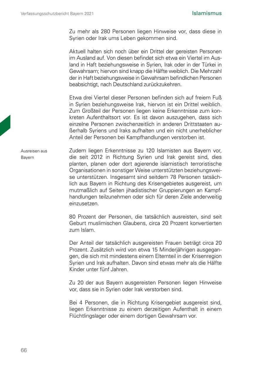 Seite 66 des Verfassungsschutzbericht 2021 Bayern