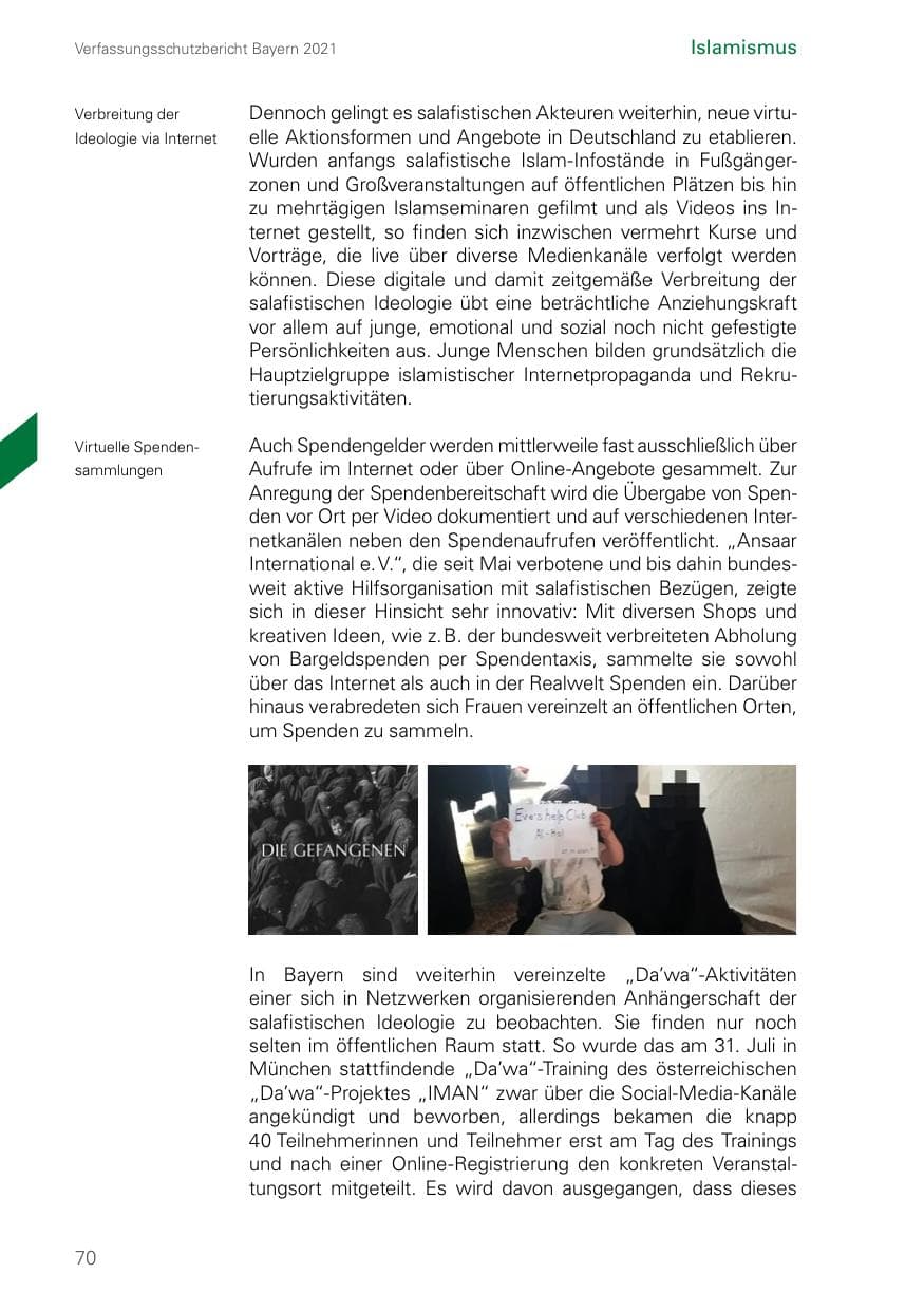 Seite 70 des Verfassungsschutzbericht 2021 Bayern