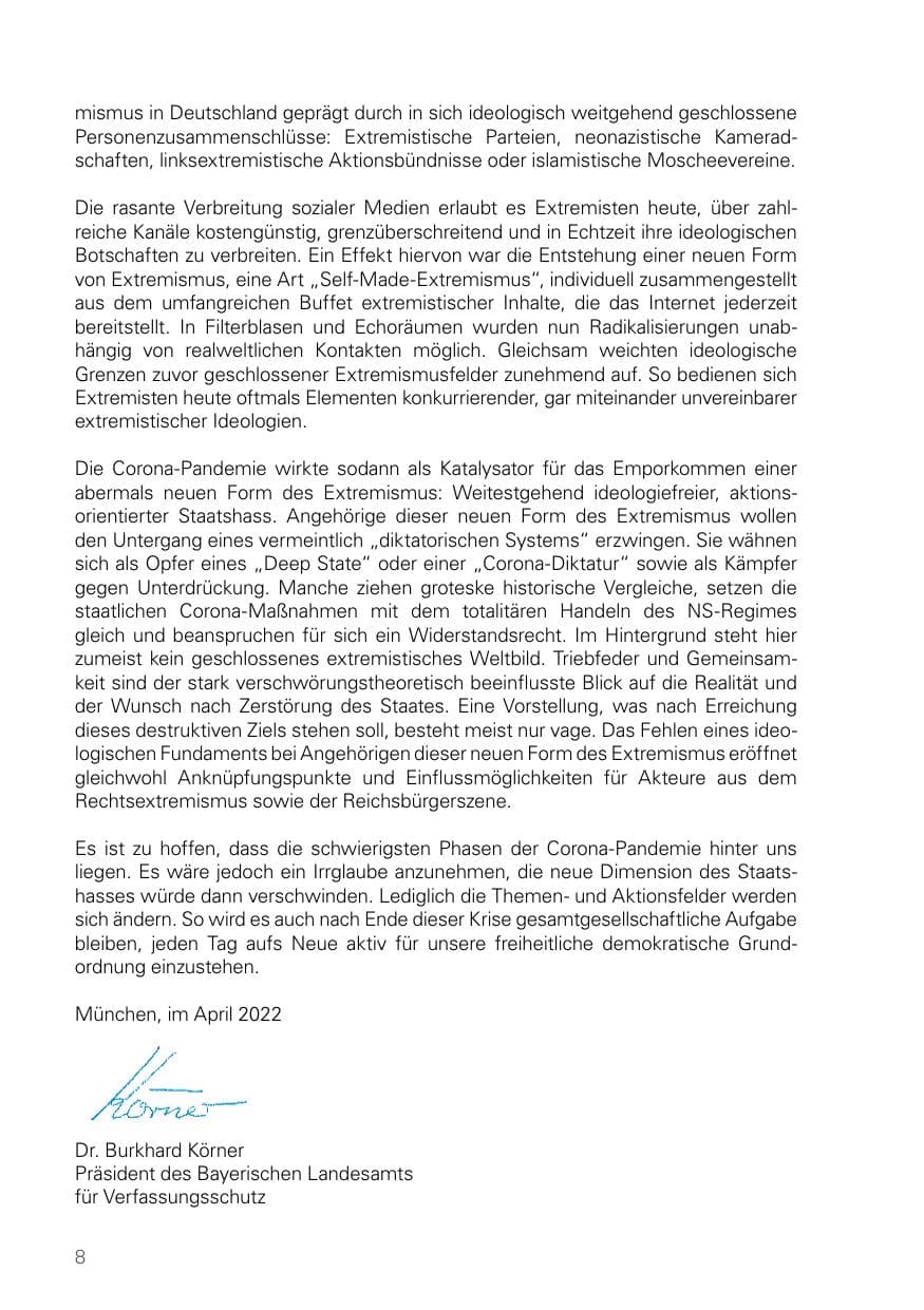 Seite 8 des Verfassungsschutzbericht 2021 Bayern