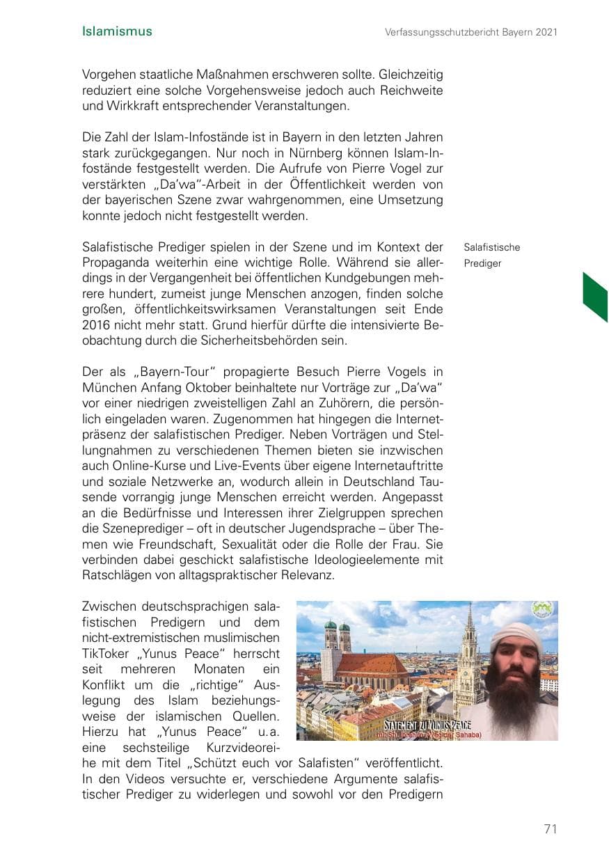 Seite 71 des Verfassungsschutzbericht 2021 Bayern