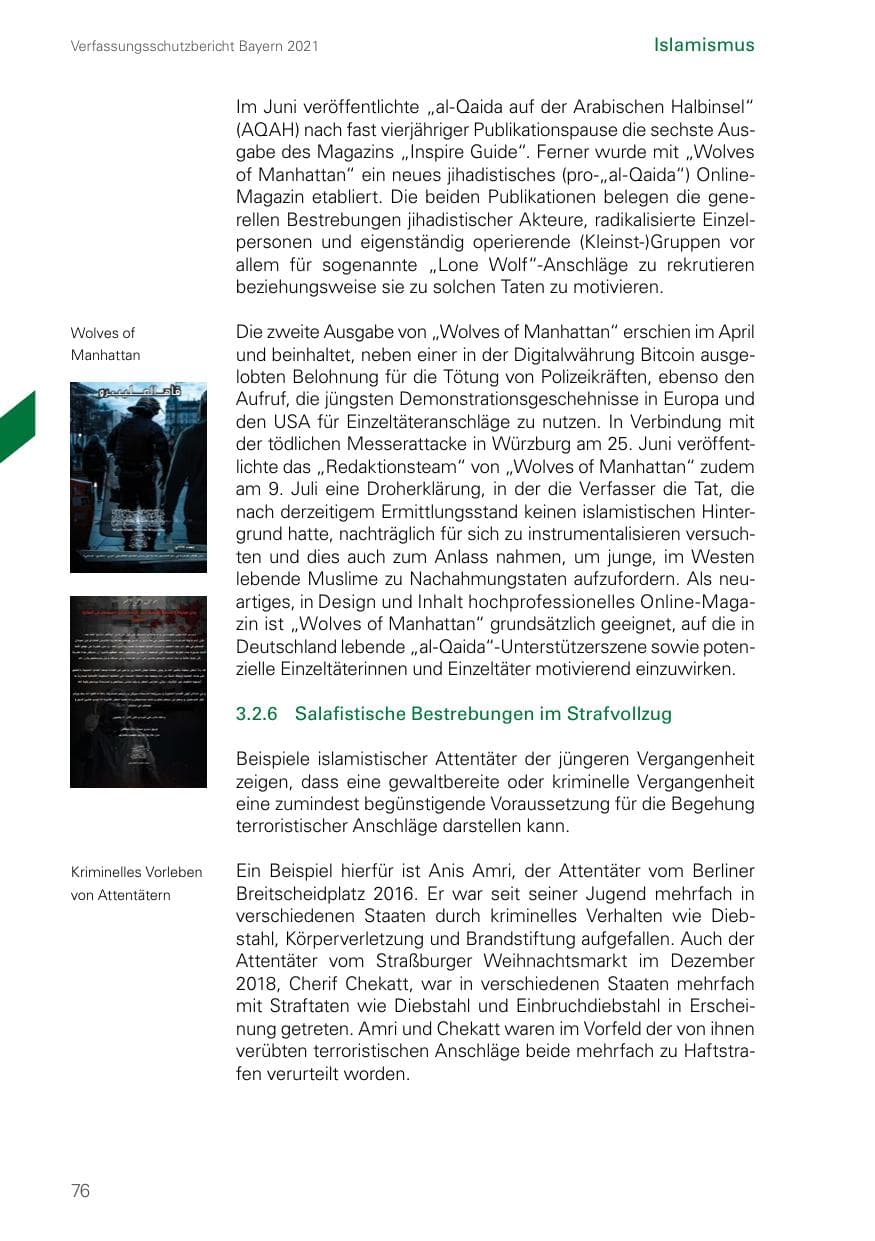 Seite 76 des Verfassungsschutzbericht 2021 Bayern