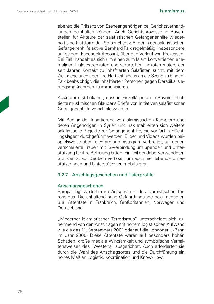 Seite 78 des Verfassungsschutzbericht 2021 Bayern