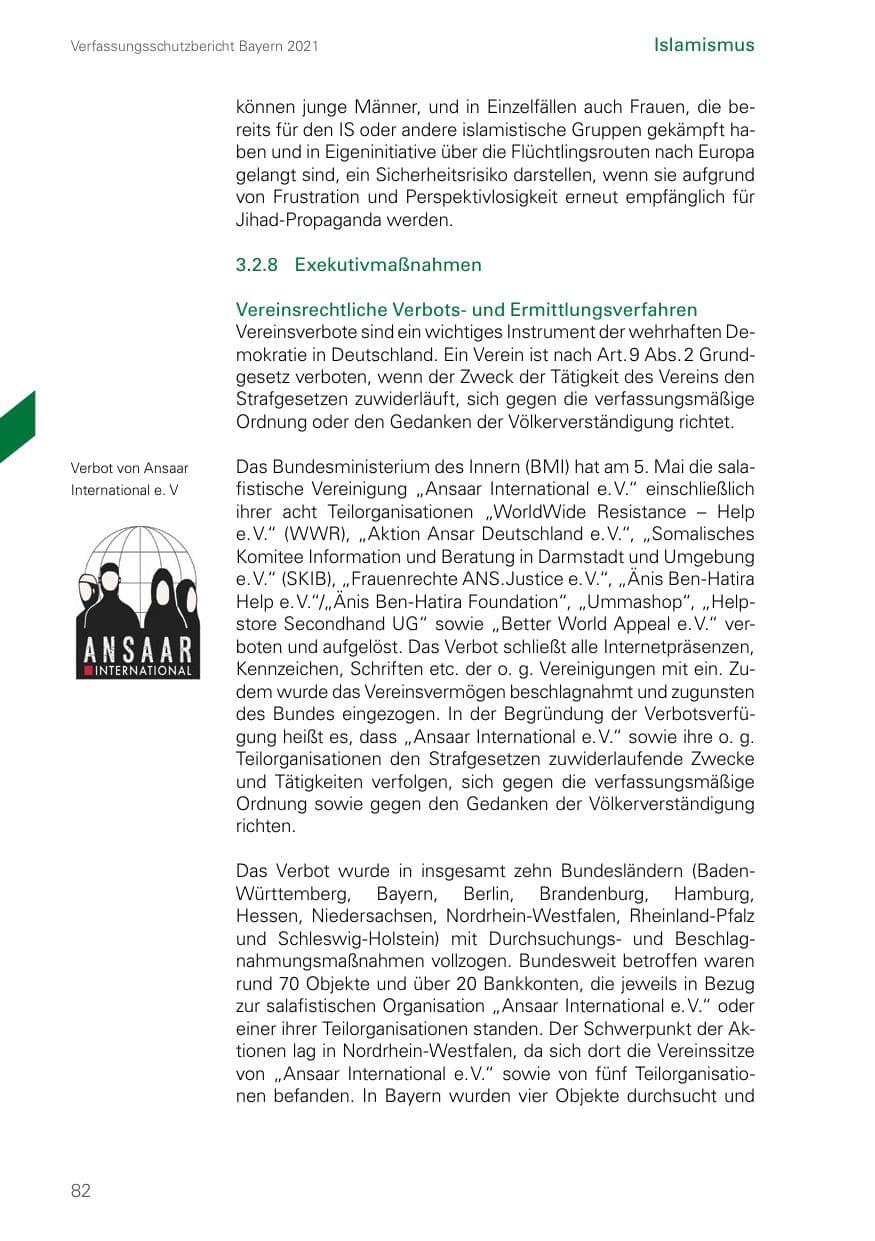 Seite 82 des Verfassungsschutzbericht 2021 Bayern
