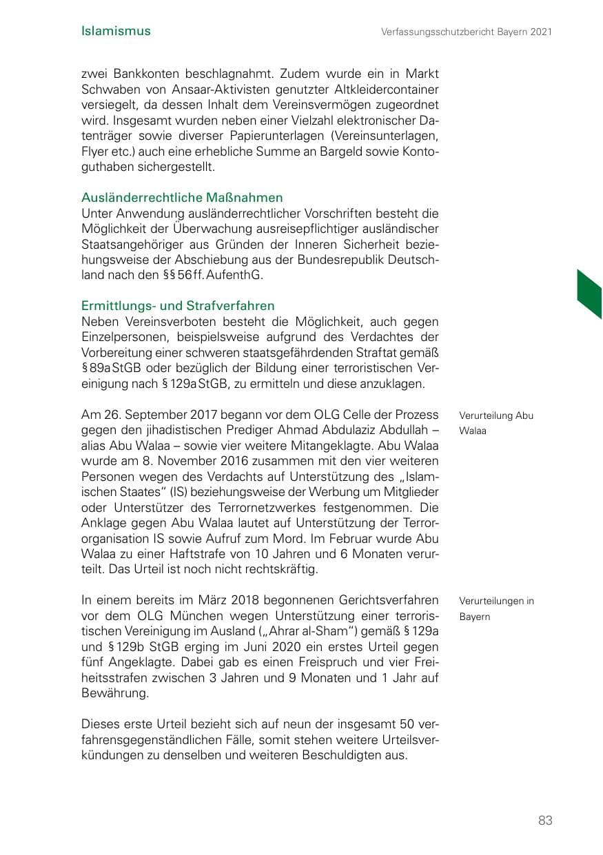 Seite 83 des Verfassungsschutzbericht 2021 Bayern