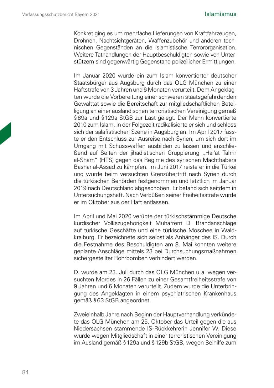 Seite 84 des Verfassungsschutzbericht 2021 Bayern