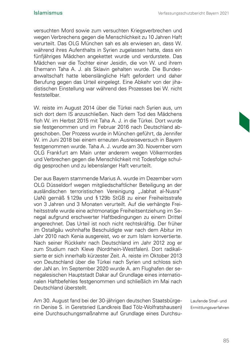 Seite 85 des Verfassungsschutzbericht 2021 Bayern