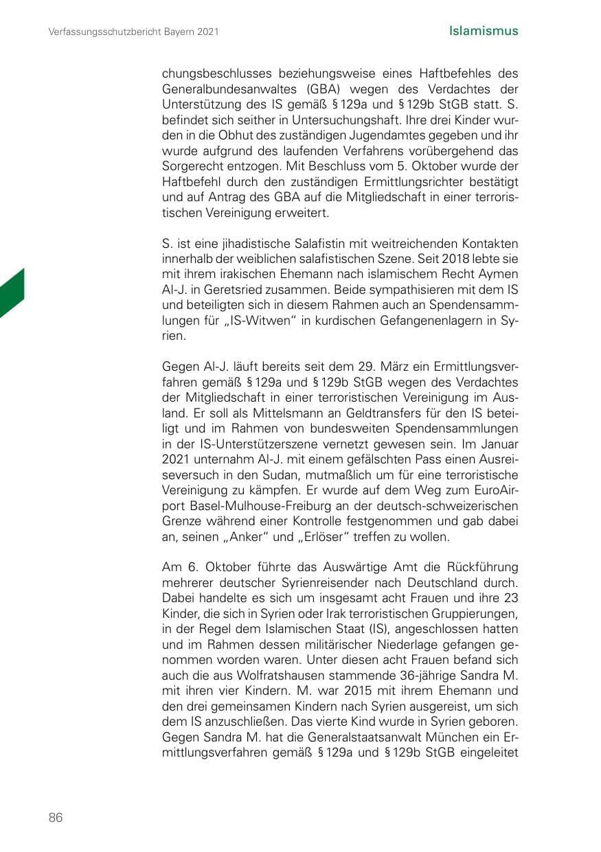 Seite 86 des Verfassungsschutzbericht 2021 Bayern