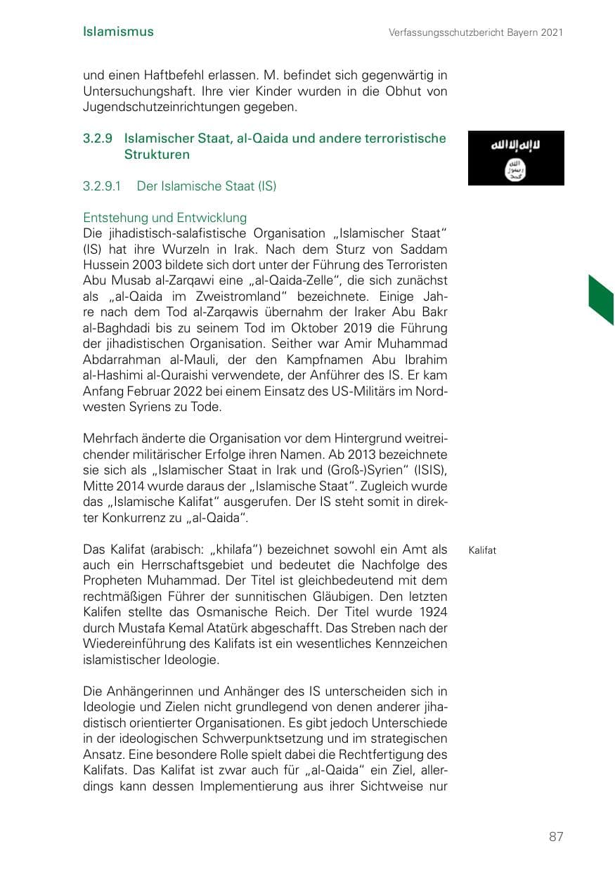 Seite 87 des Verfassungsschutzbericht 2021 Bayern