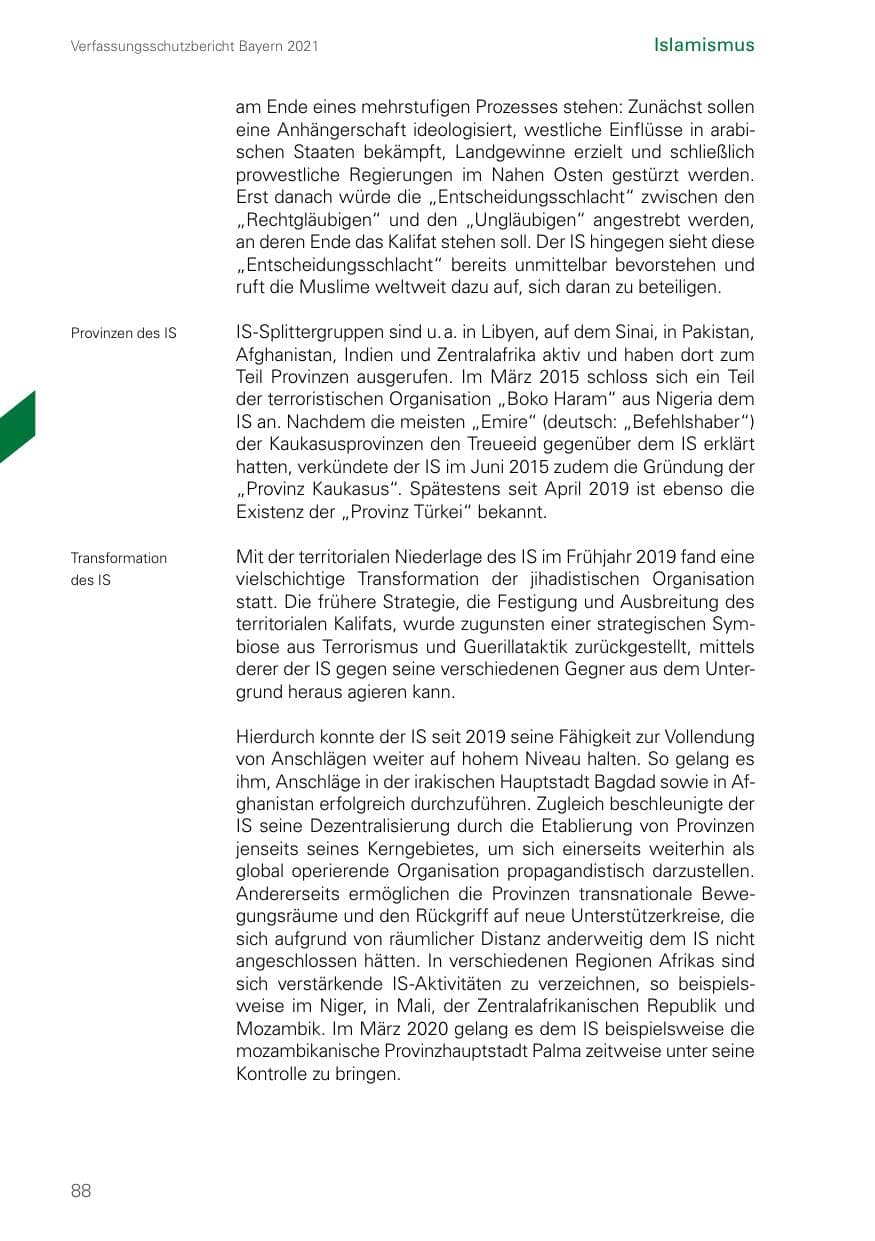 Seite 88 des Verfassungsschutzbericht 2021 Bayern