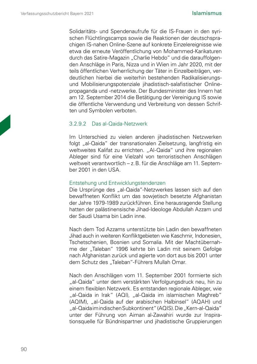 Seite 90 des Verfassungsschutzbericht 2021 Bayern