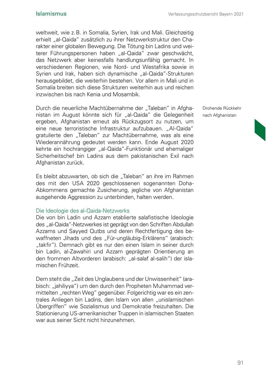 Seite 91 des Verfassungsschutzbericht 2021 Bayern