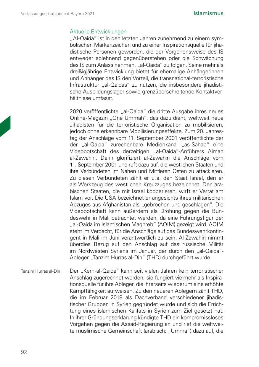 Seite 92 des Verfassungsschutzbericht 2021 Bayern