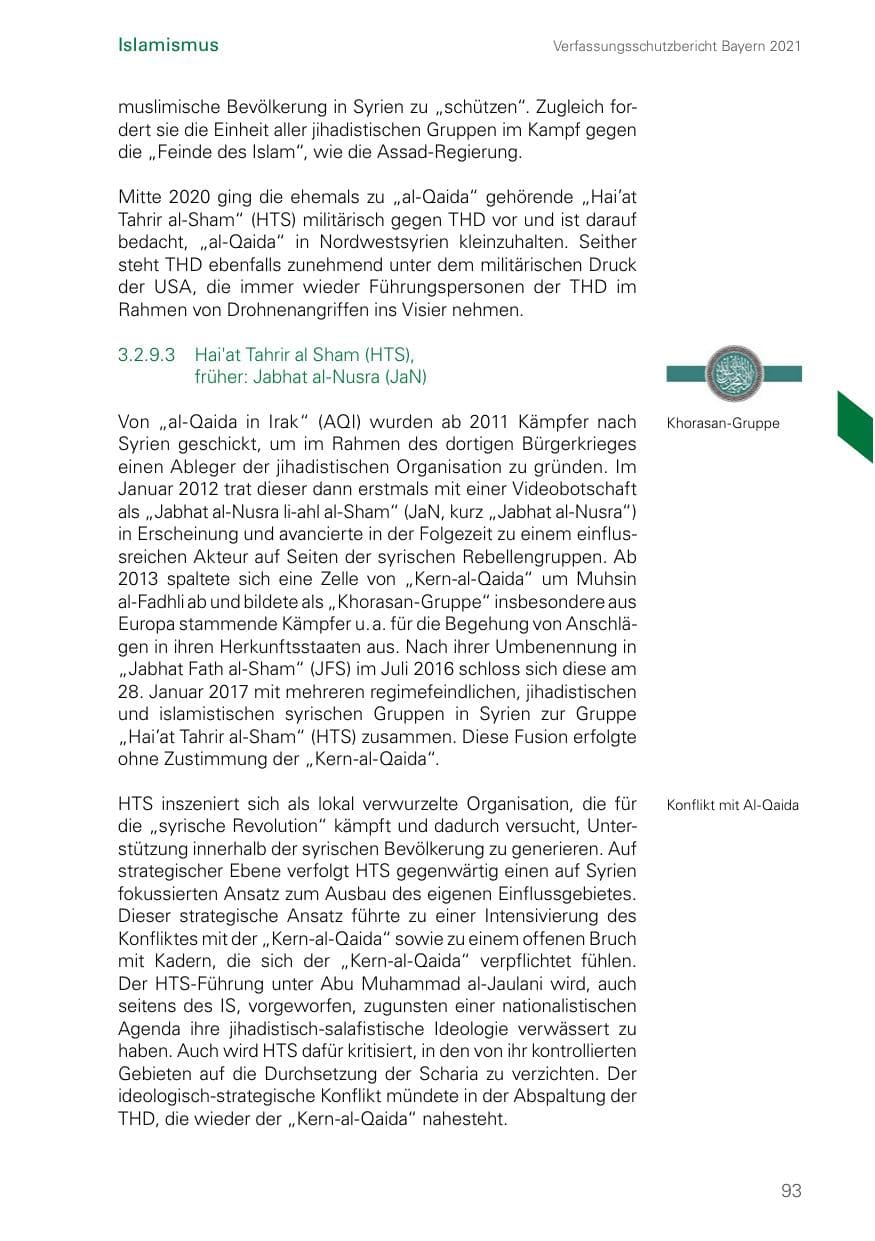 Seite 93 des Verfassungsschutzbericht 2021 Bayern
