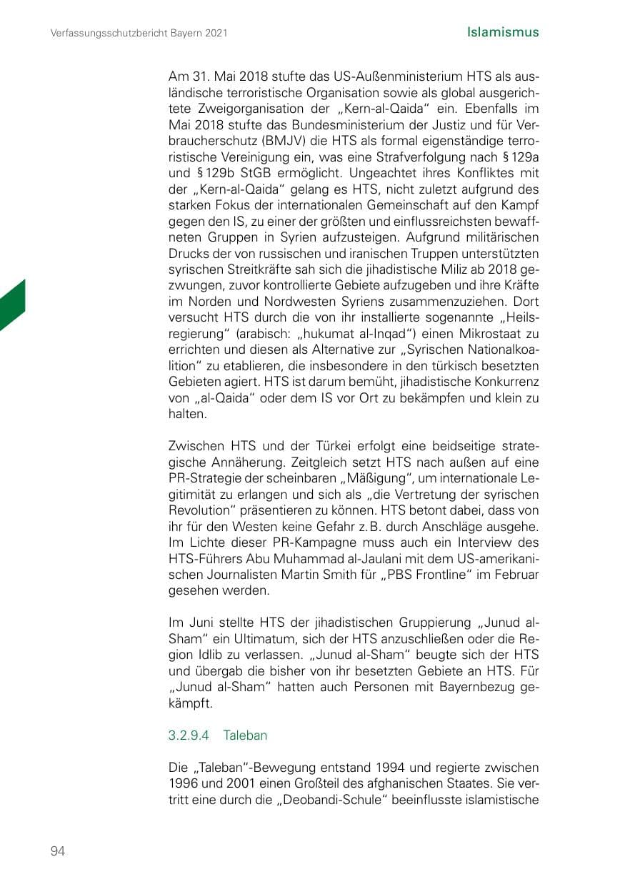 Seite 94 des Verfassungsschutzbericht 2021 Bayern
