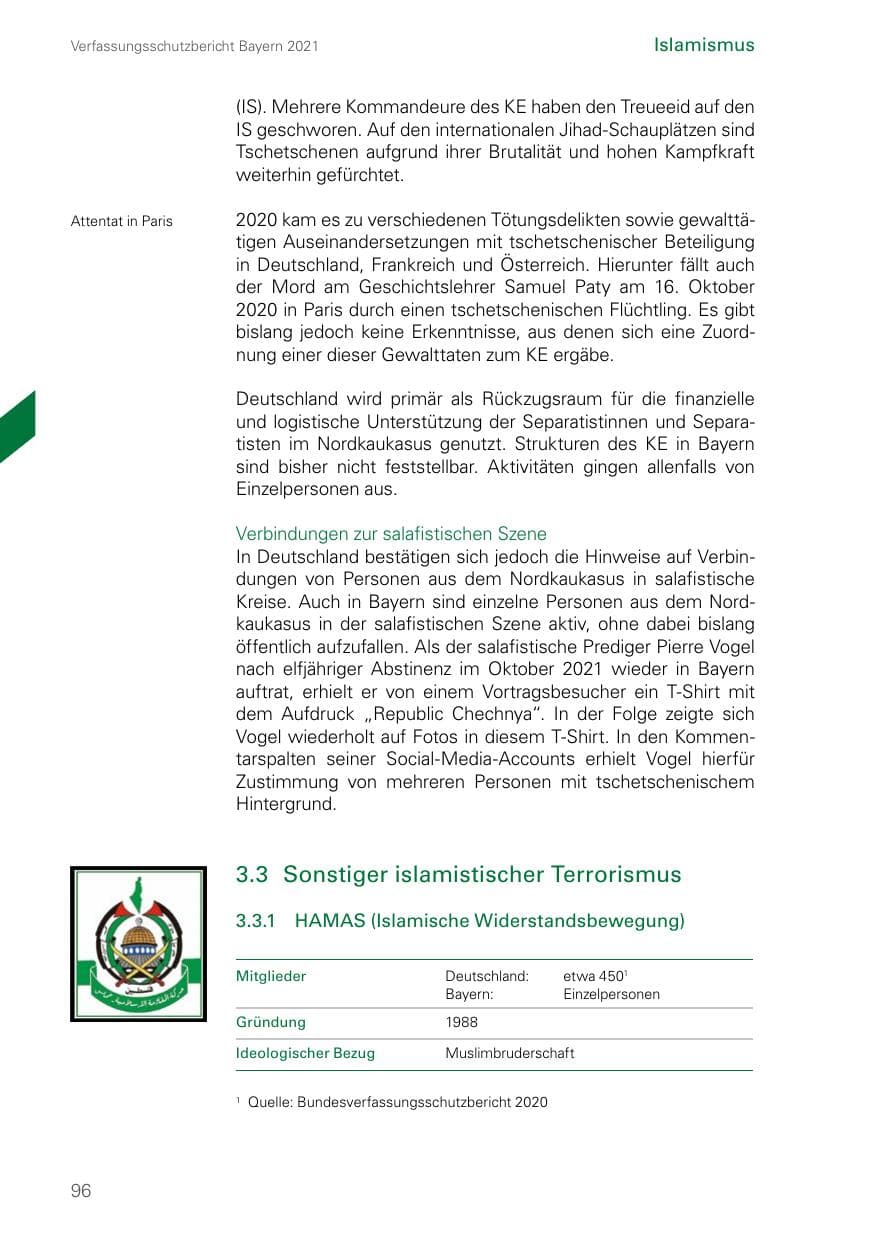 Seite 96 des Verfassungsschutzbericht 2021 Bayern