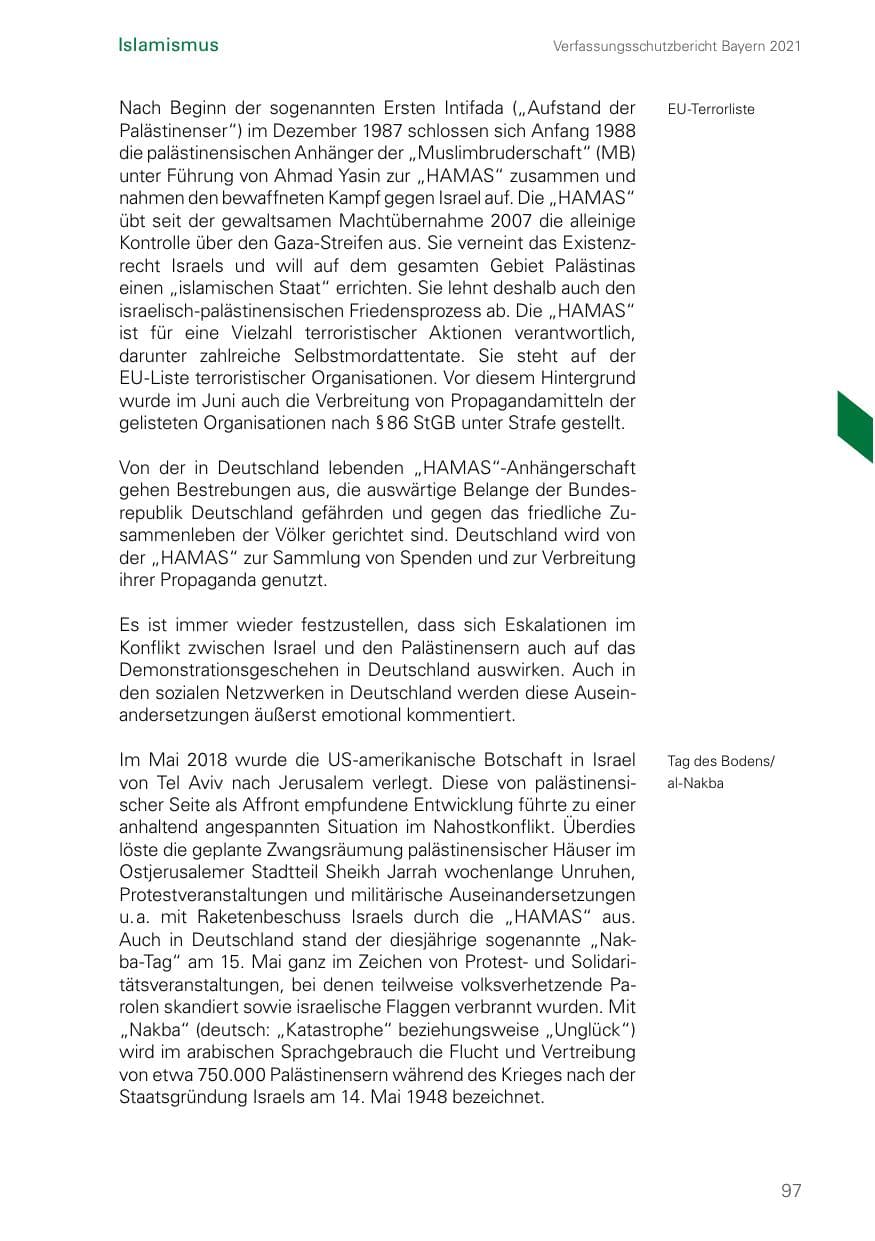 Seite 97 des Verfassungsschutzbericht 2021 Bayern