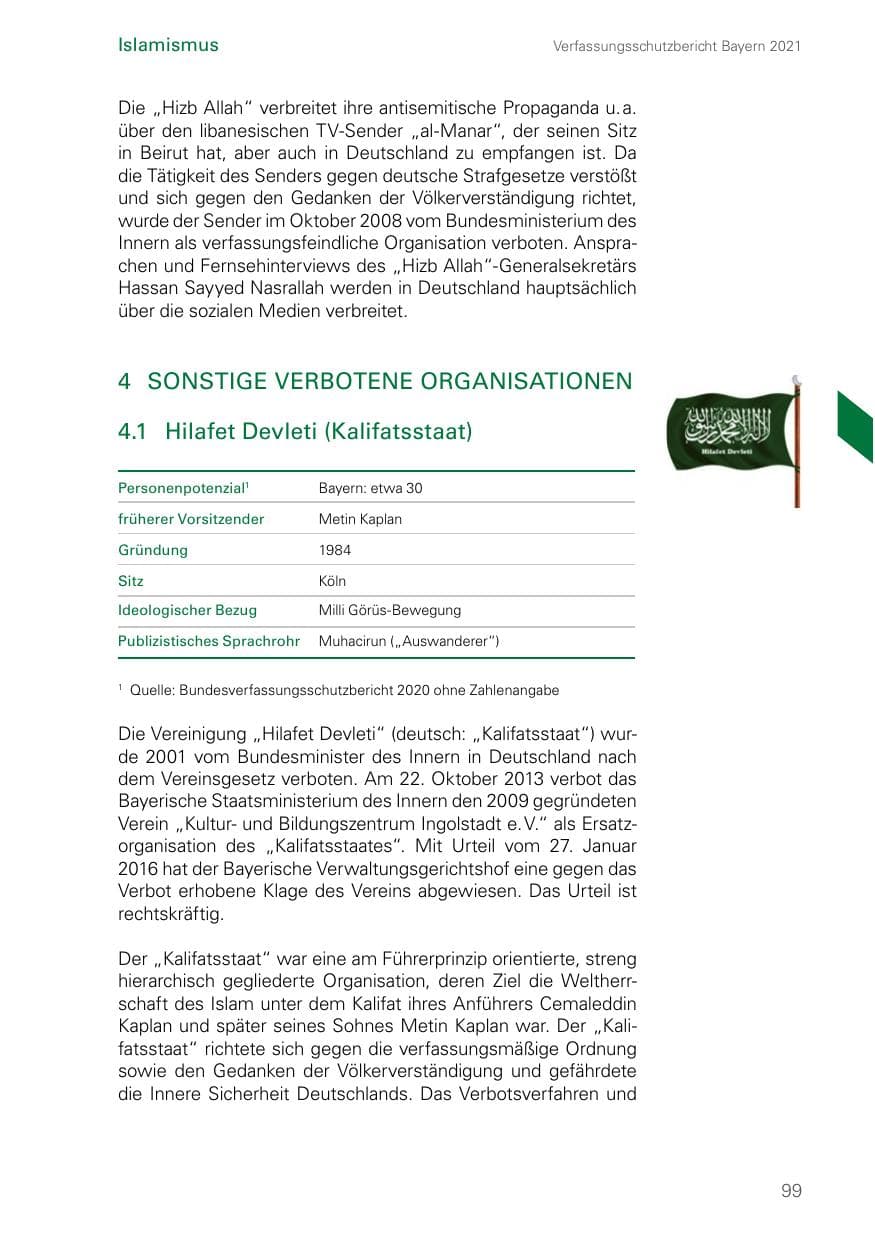 Seite 99 des Verfassungsschutzbericht 2021 Bayern