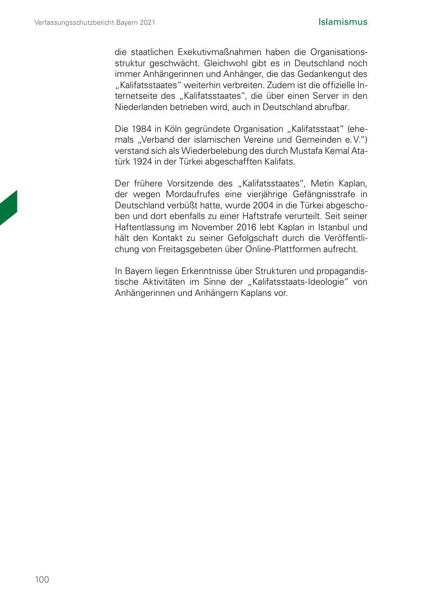 Seite 100 des Verfassungsschutzbericht 2021 Bayern