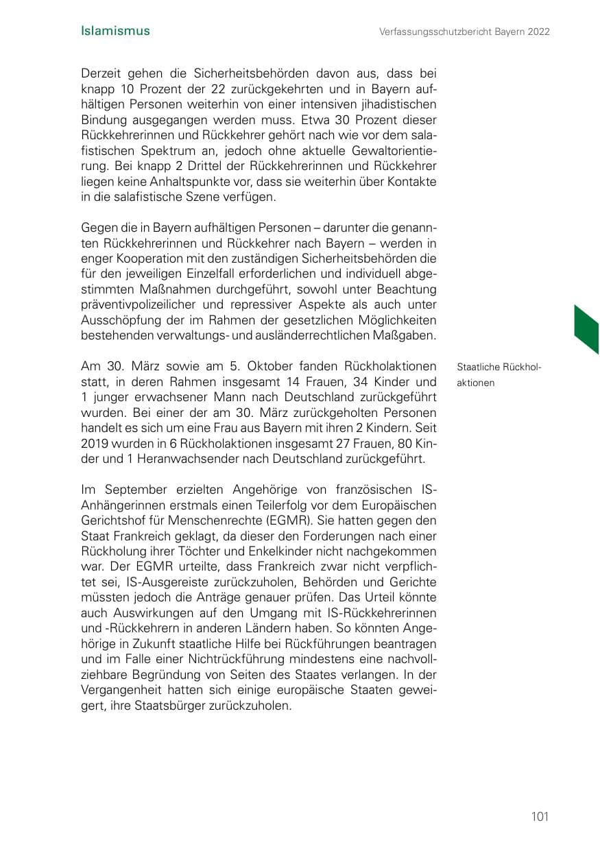 Seite 101 des Verfassungsschutzbericht 2022 Bayern
