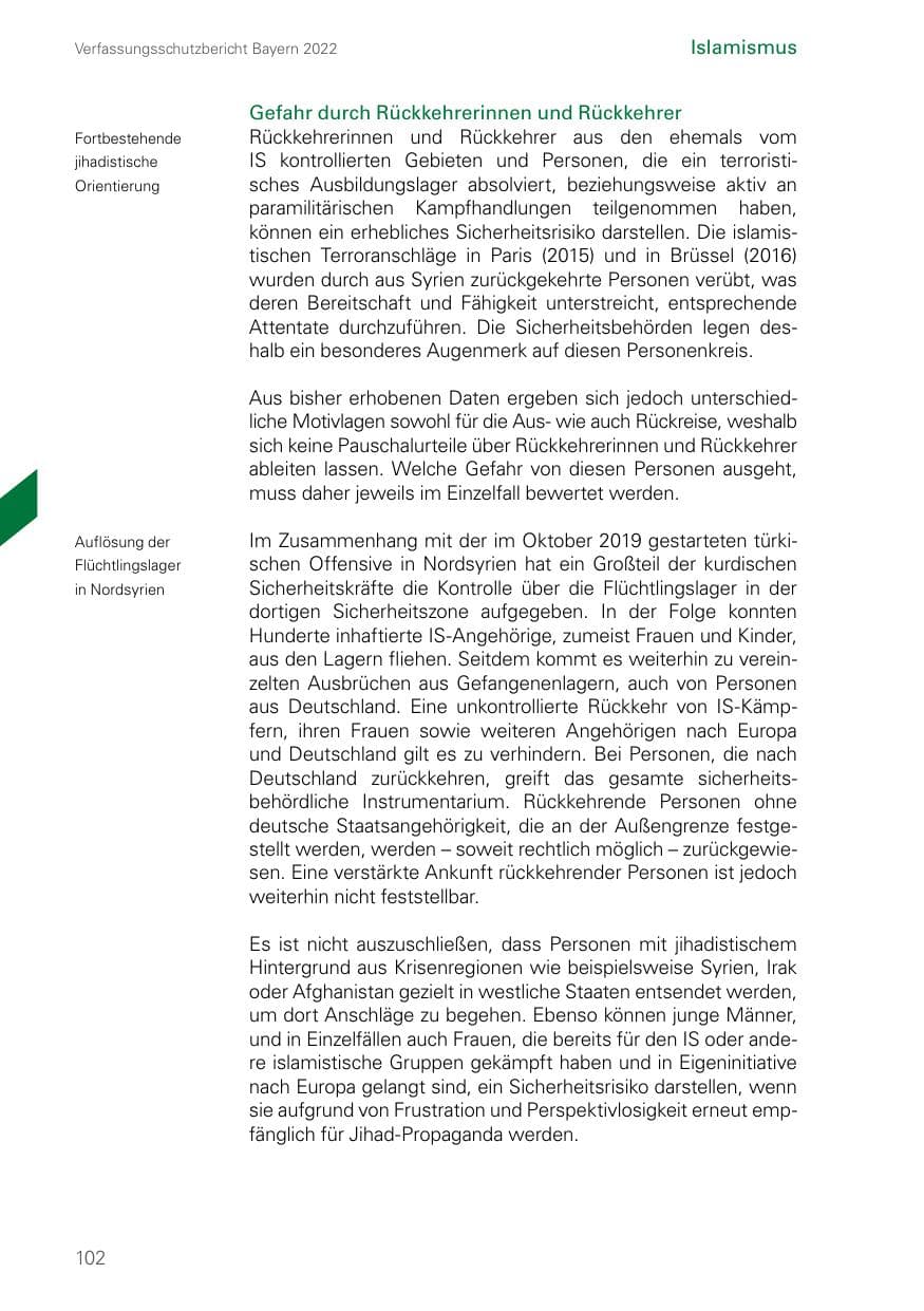Seite 102 des Verfassungsschutzbericht 2022 Bayern