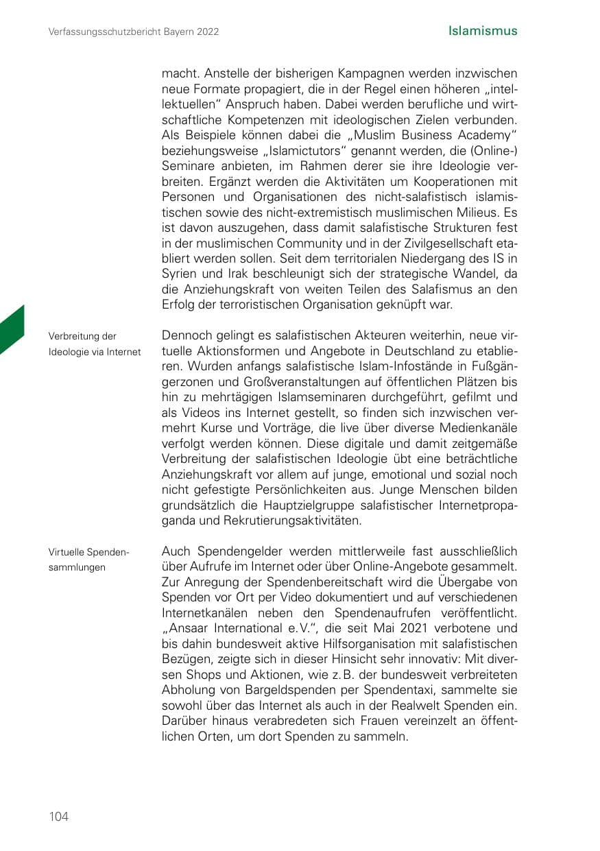 Seite 104 des Verfassungsschutzbericht 2022 Bayern