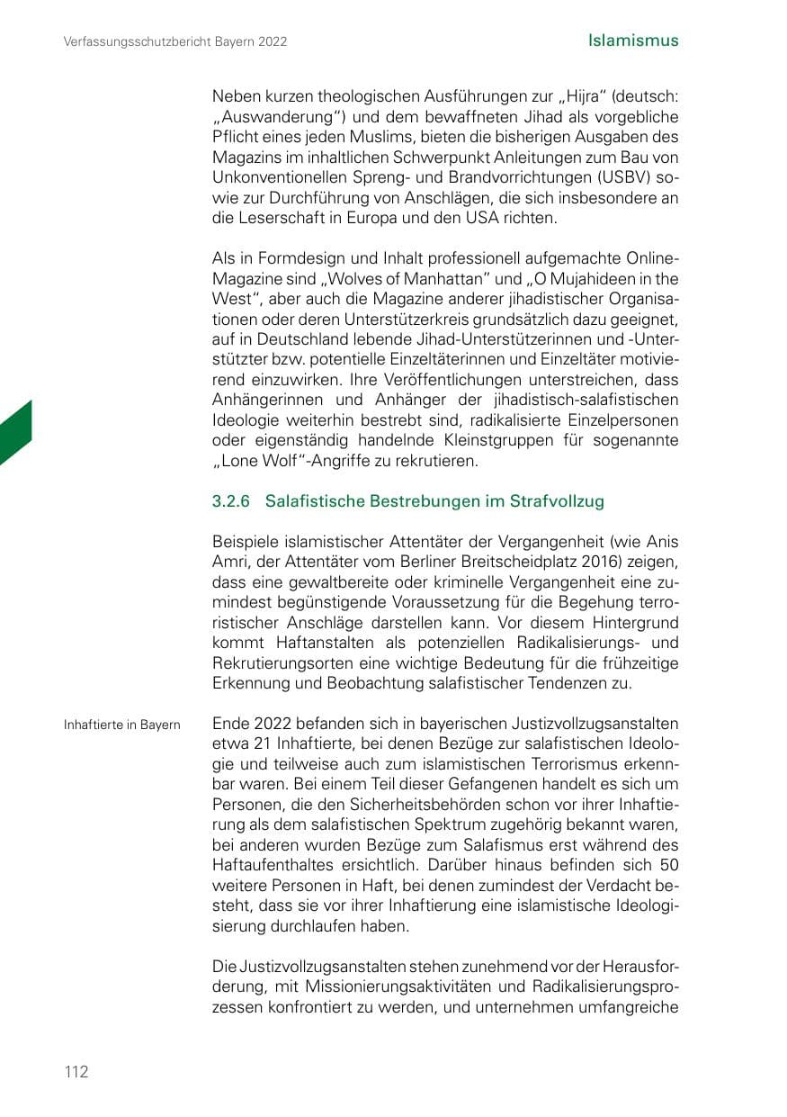 Seite 112 des Verfassungsschutzbericht 2022 Bayern