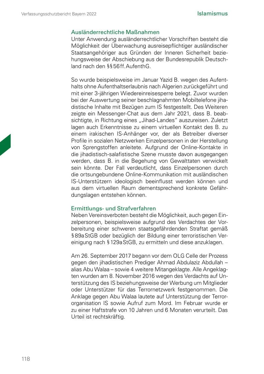 Seite 118 des Verfassungsschutzbericht 2022 Bayern