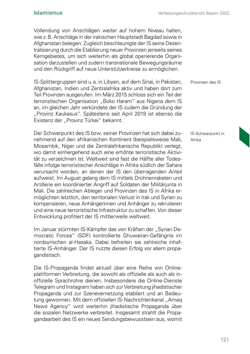 Seite 121 des Verfassungsschutzbericht 2022 Bayern