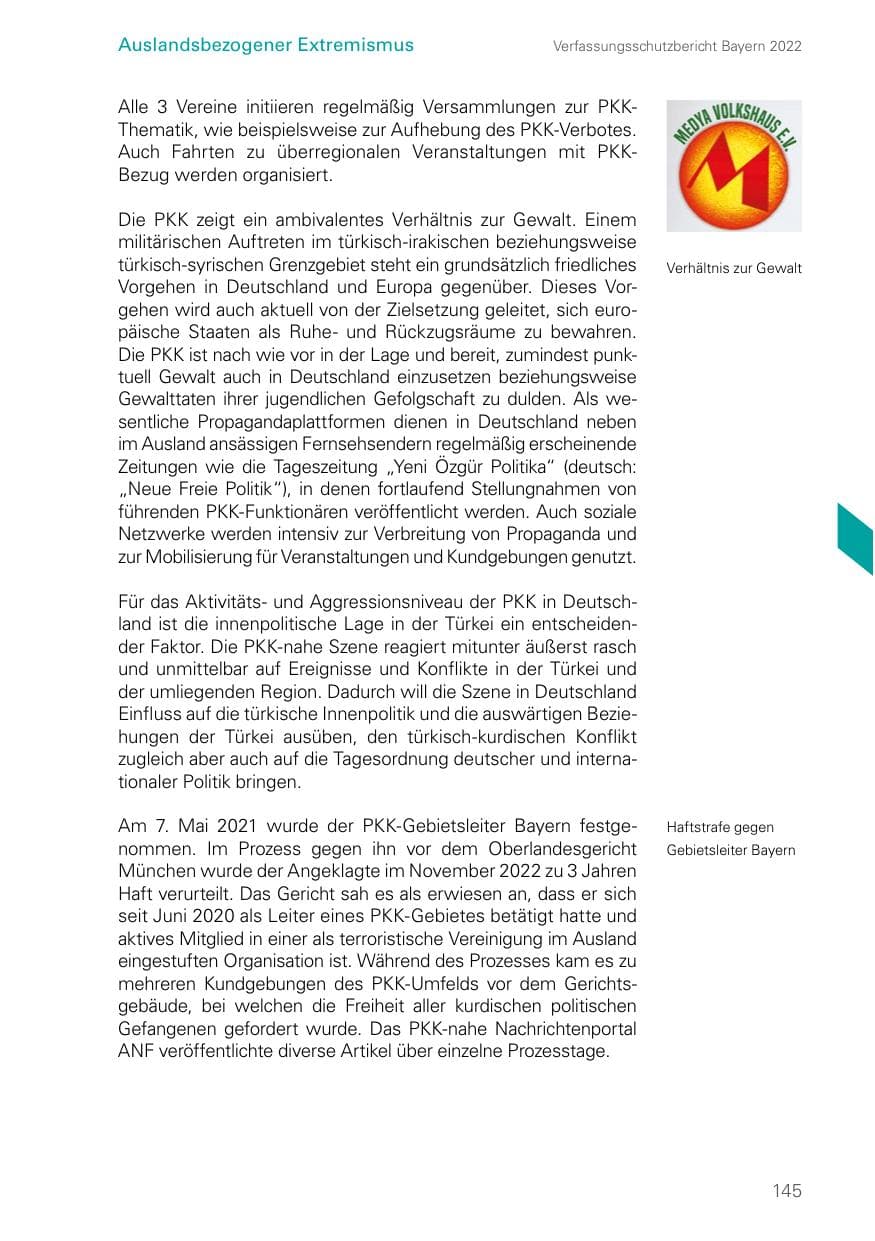 Seite 145 des Verfassungsschutzbericht 2022 Bayern