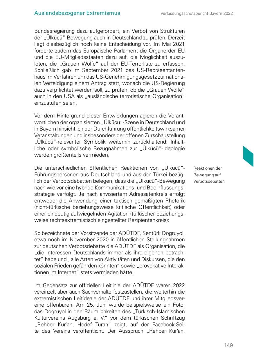 Seite 149 des Verfassungsschutzbericht 2022 Bayern