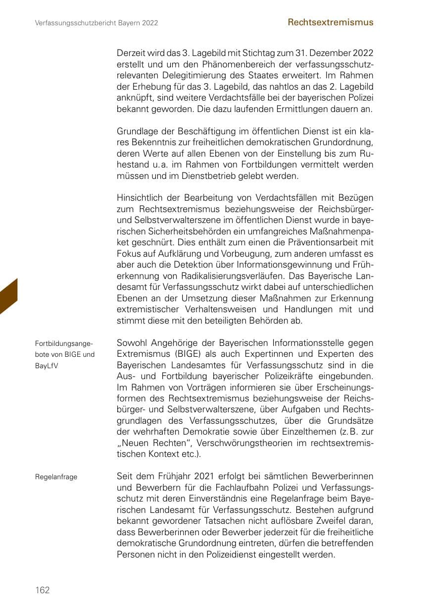 Seite 162 des Verfassungsschutzbericht 2022 Bayern