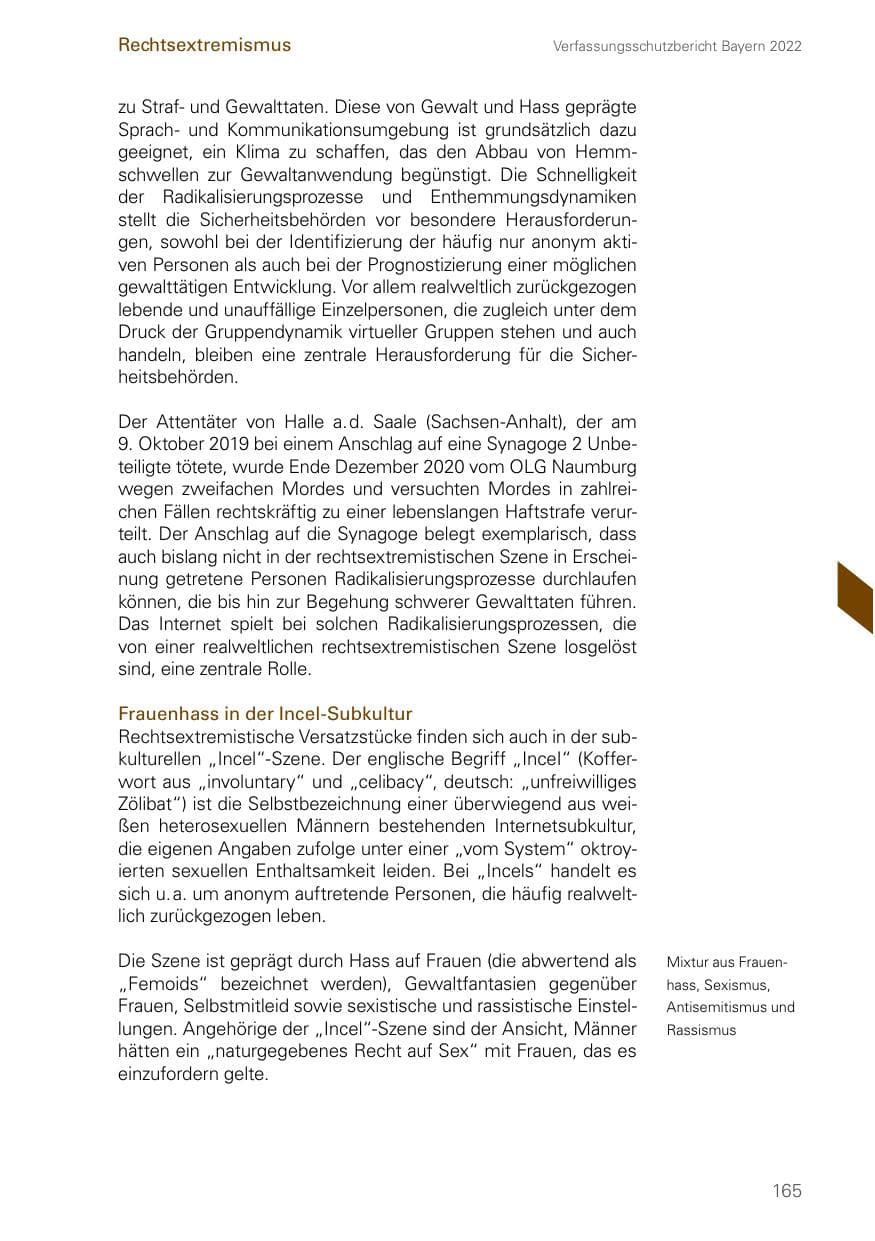 Seite 165 des Verfassungsschutzbericht 2022 Bayern