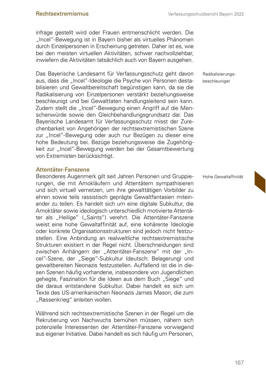 Seite 167 des Verfassungsschutzbericht 2022 Bayern