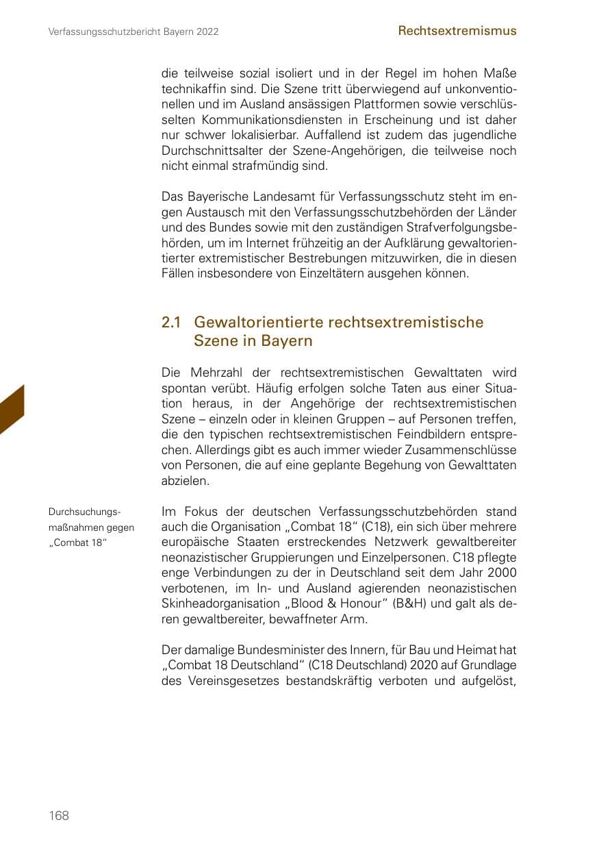 Seite 168 des Verfassungsschutzbericht 2022 Bayern