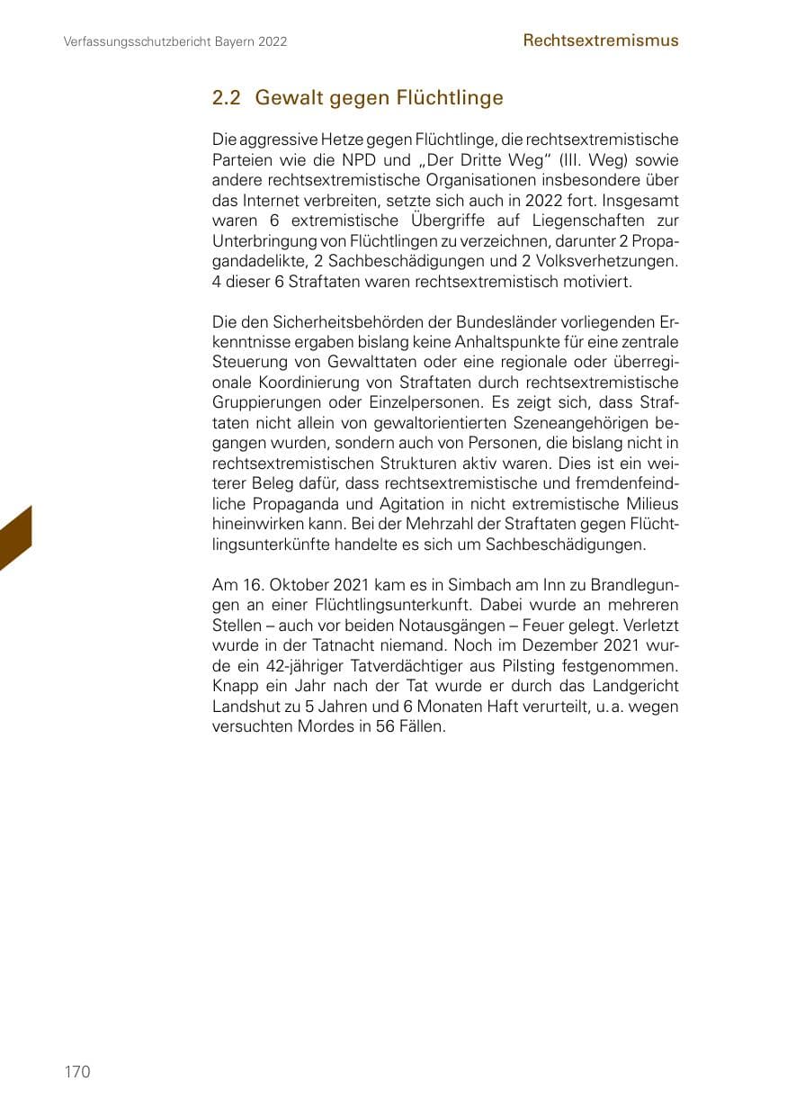 Seite 170 des Verfassungsschutzbericht 2022 Bayern