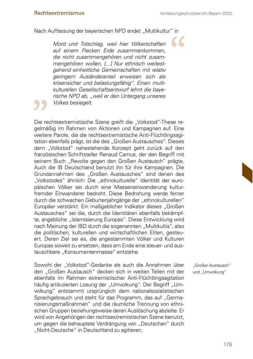 Seite 179 des Verfassungsschutzbericht 2022 Bayern