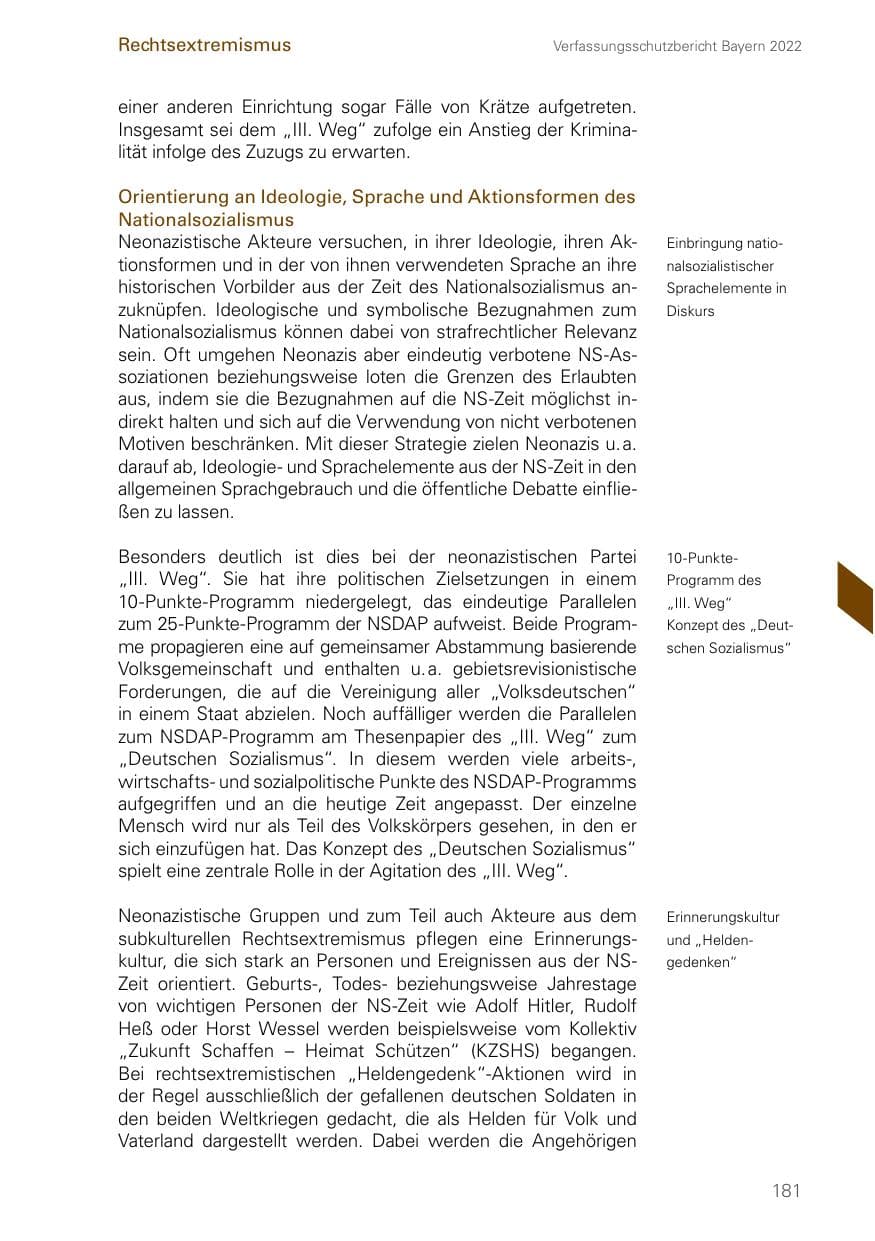 Seite 181 des Verfassungsschutzbericht 2022 Bayern