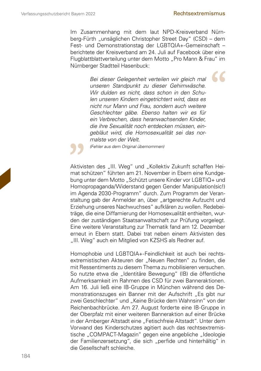 Seite 184 des Verfassungsschutzbericht 2022 Bayern