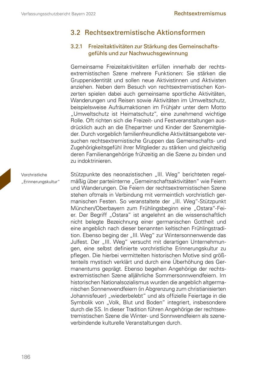 Seite 186 des Verfassungsschutzbericht 2022 Bayern