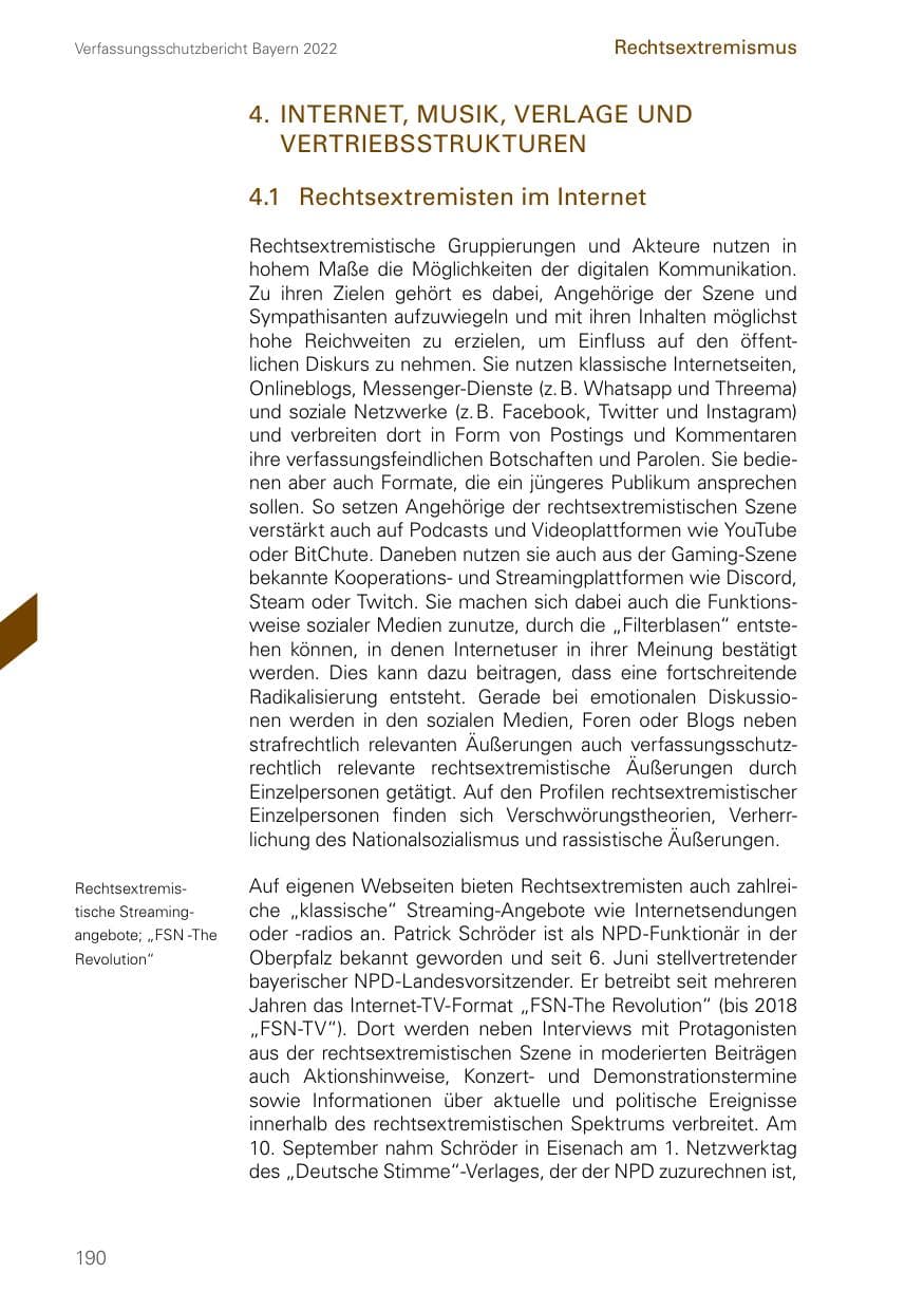 Seite 190 des Verfassungsschutzbericht 2022 Bayern