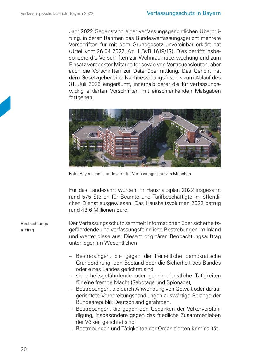 Seite 20 des Verfassungsschutzbericht 2022 Bayern