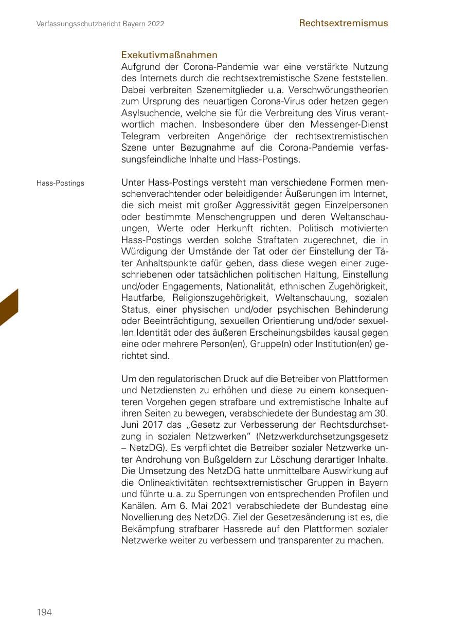 Seite 194 des Verfassungsschutzbericht 2022 Bayern