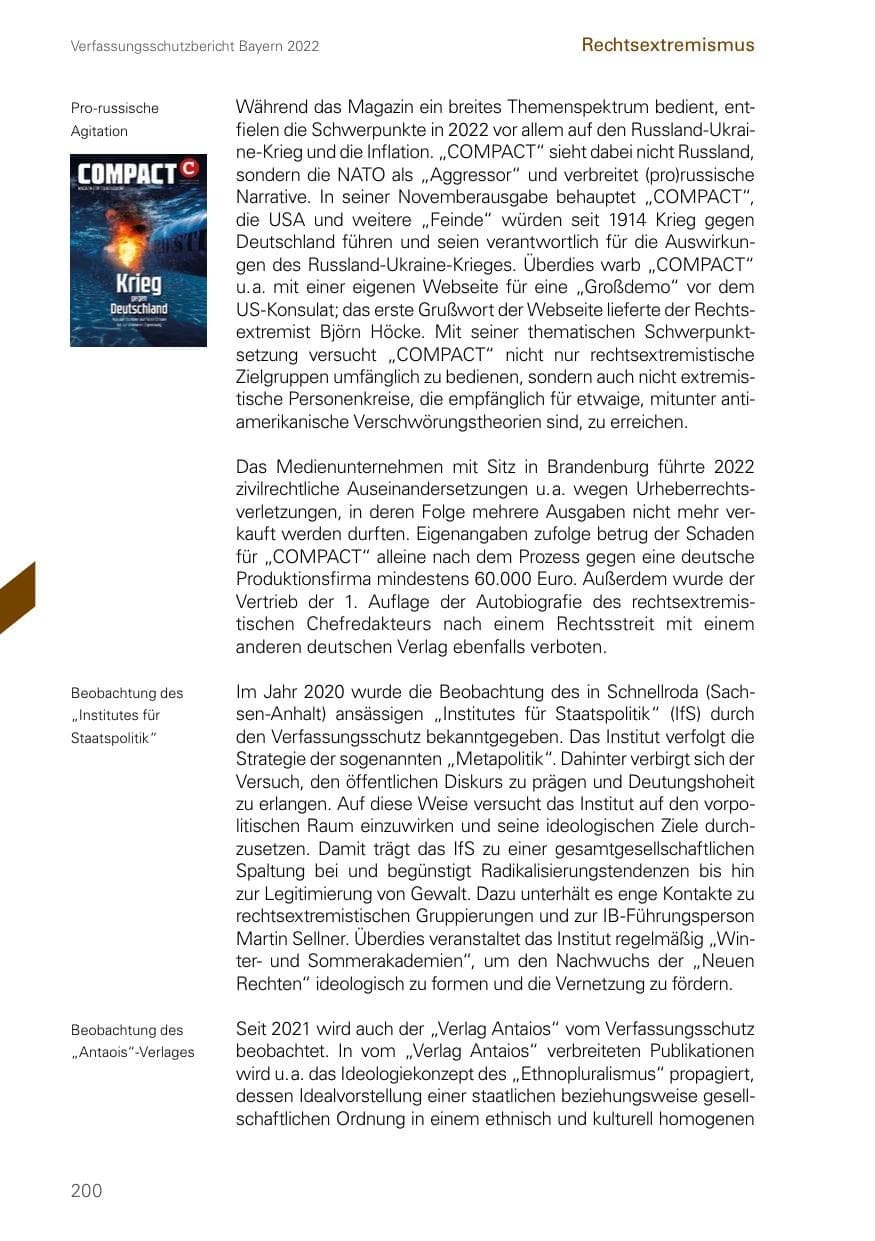 Seite 200 des Verfassungsschutzbericht 2022 Bayern