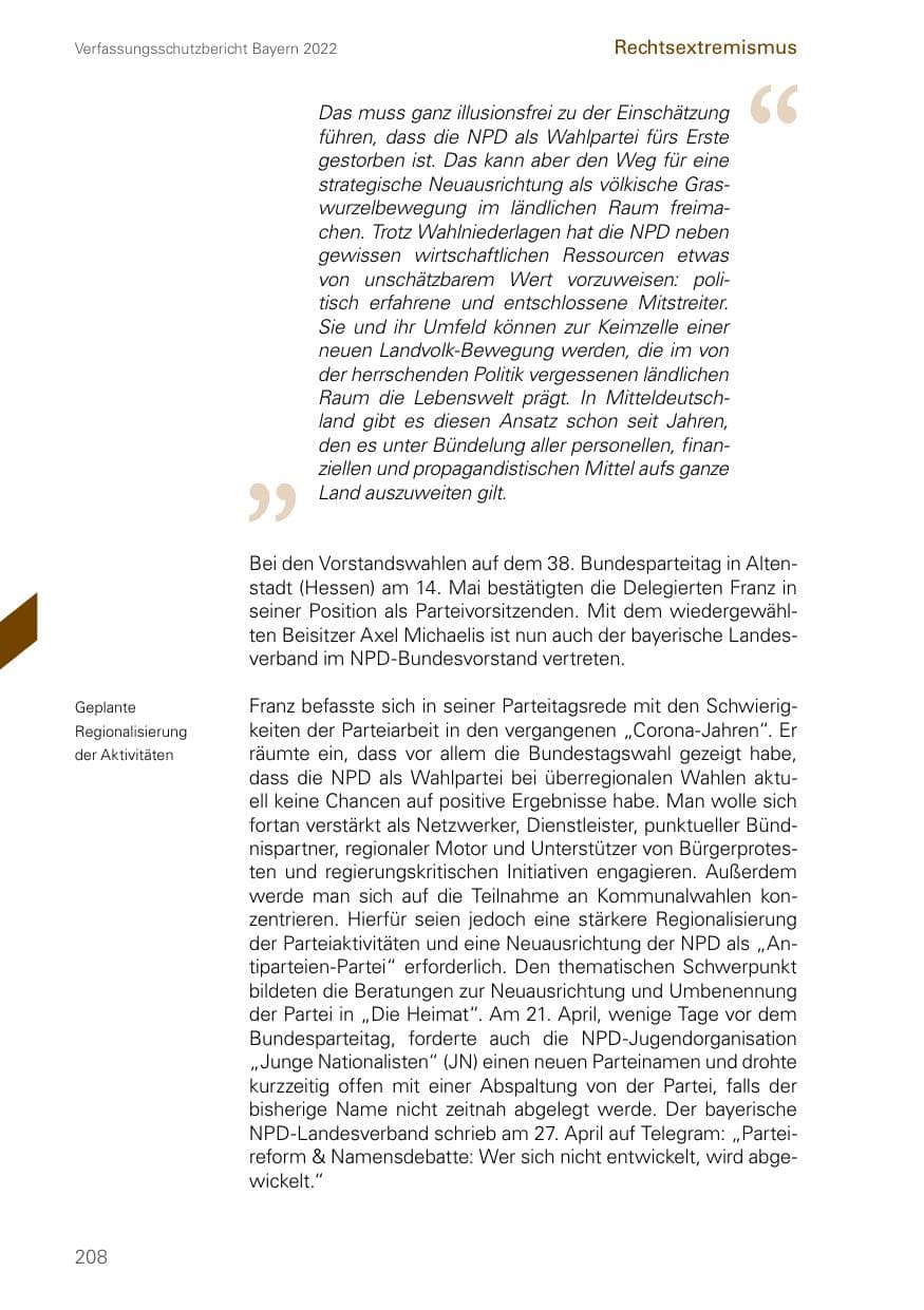 Seite 208 des Verfassungsschutzbericht 2022 Bayern