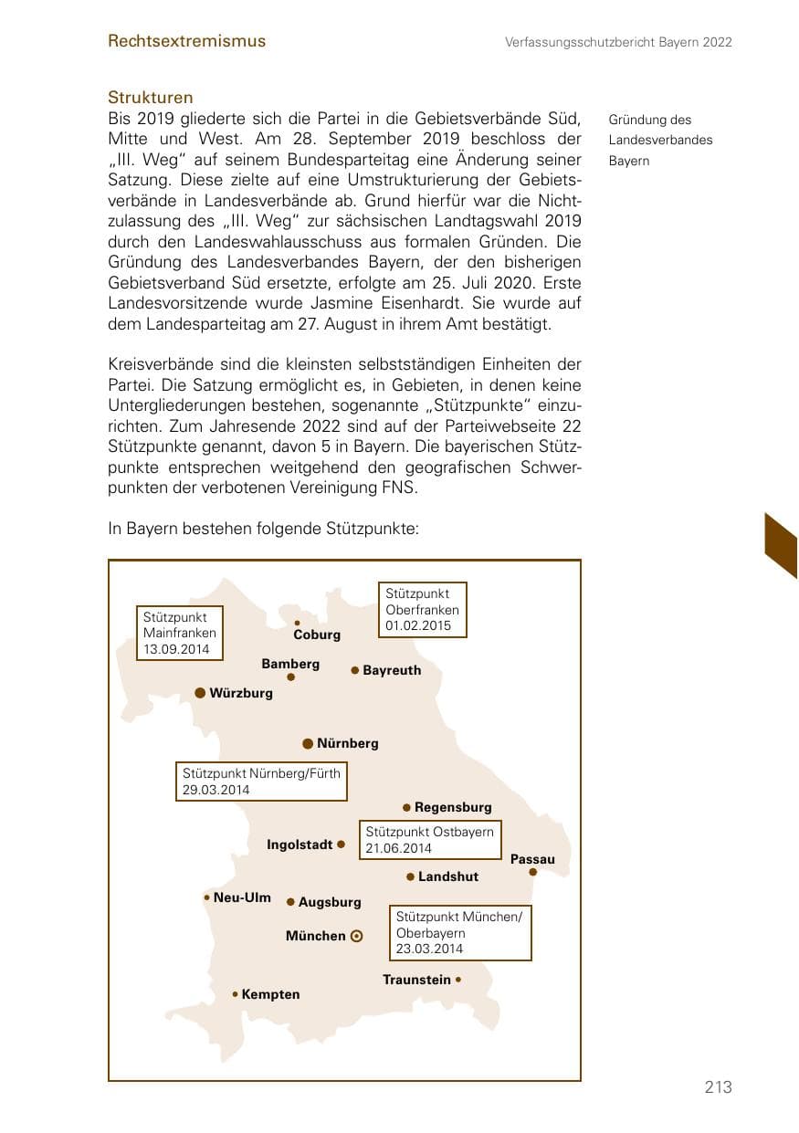 Seite 213 des Verfassungsschutzbericht 2022 Bayern