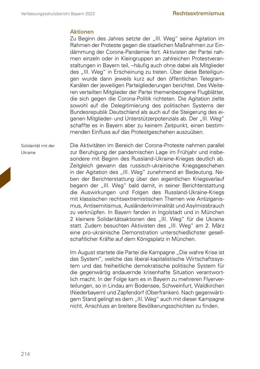 Seite 214 des Verfassungsschutzbericht 2022 Bayern