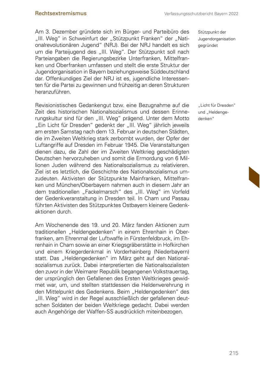 Seite 215 des Verfassungsschutzbericht 2022 Bayern
