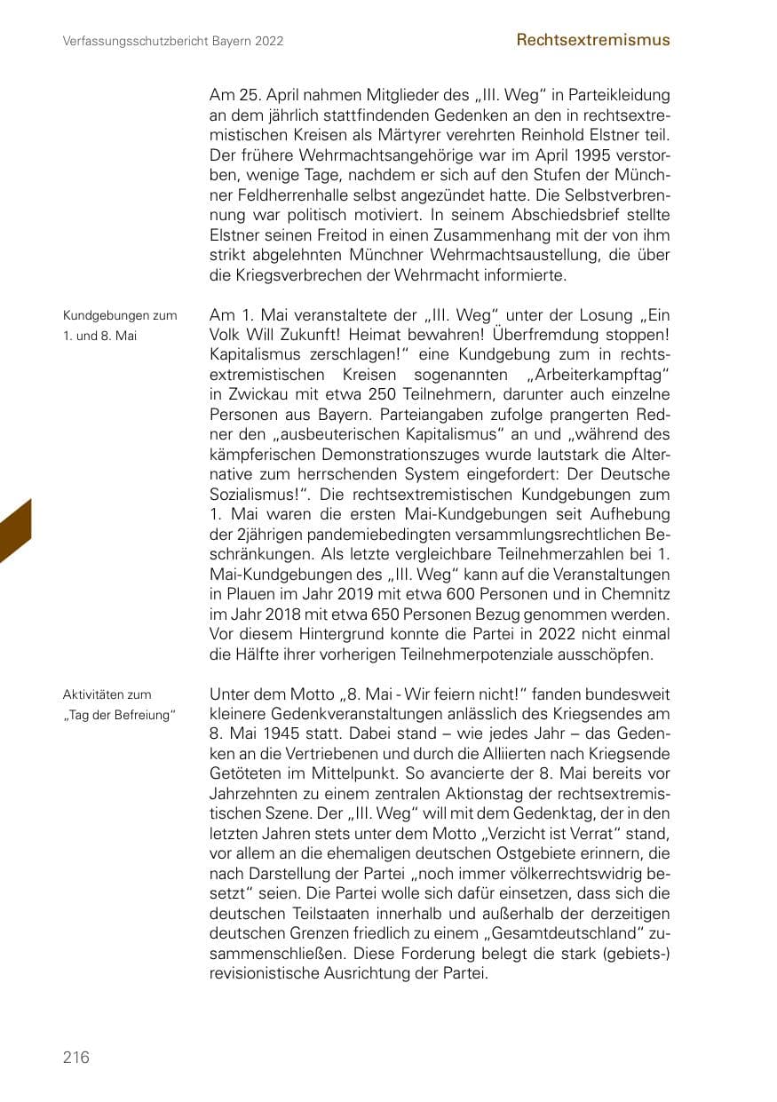 Seite 216 des Verfassungsschutzbericht 2022 Bayern